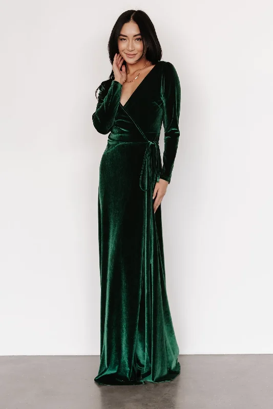 Esmerelda Velvet Wrap Maxi Dress | Forest