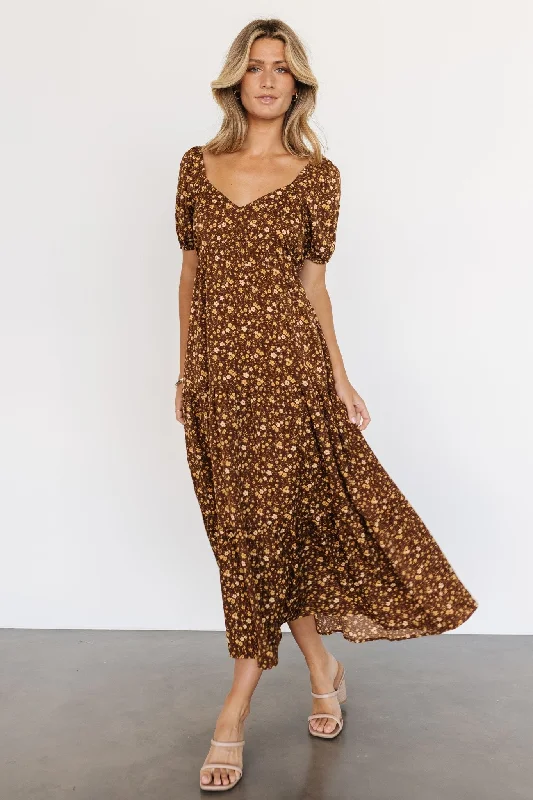 Gables Puff Sleeve Maxi Dress | Brown Multi