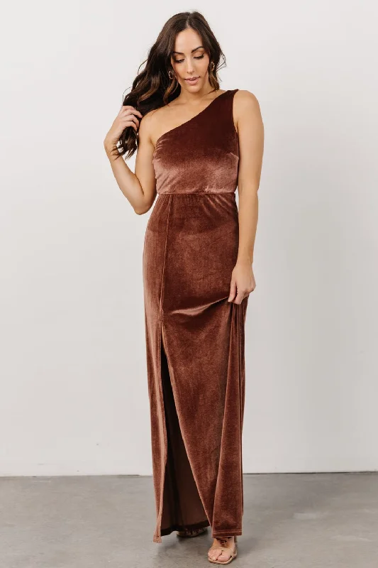 Tatiana Velvet One Shoulder Maxi Dress | Desert Rose