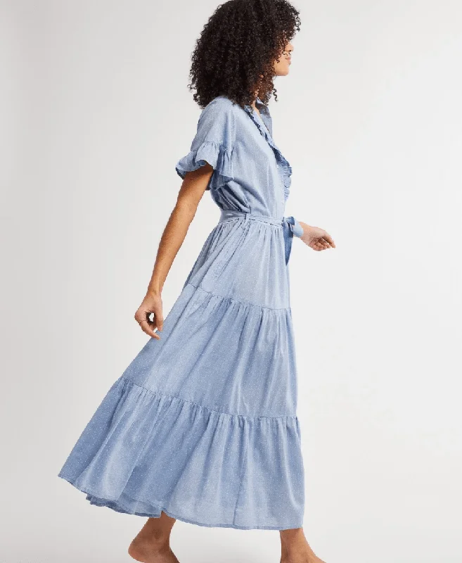 Victoria Dress in Chambray Polka Dot