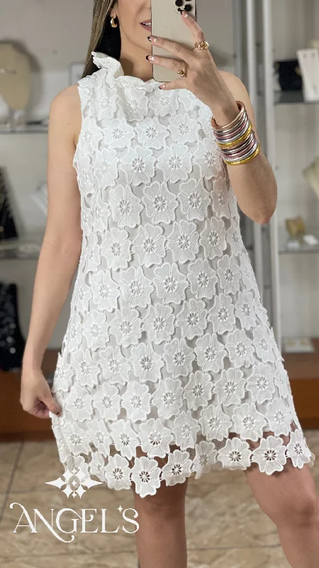 Floral Lace High Neck Dress