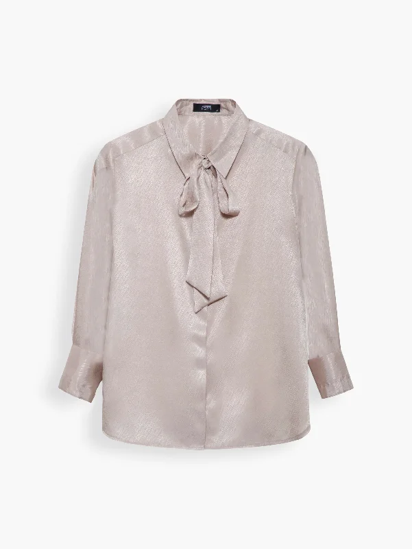 Satin Shirt with Necktie in Champagne